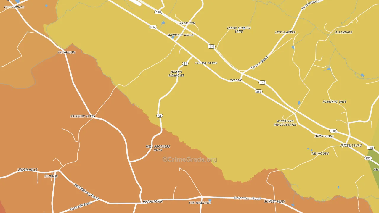 Uniontown, MD Map of Theft Rates