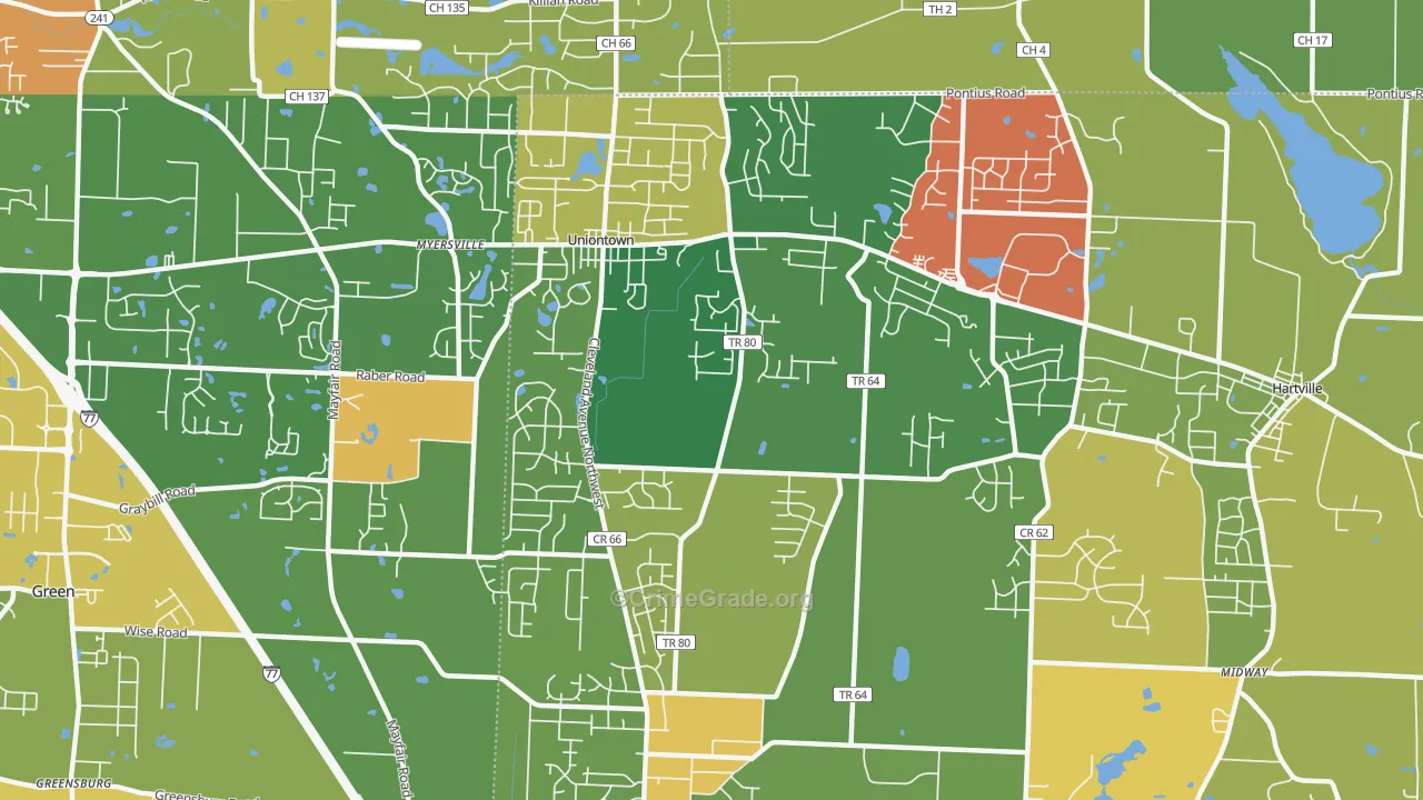 Uniontown, OH Map of Theft Rates