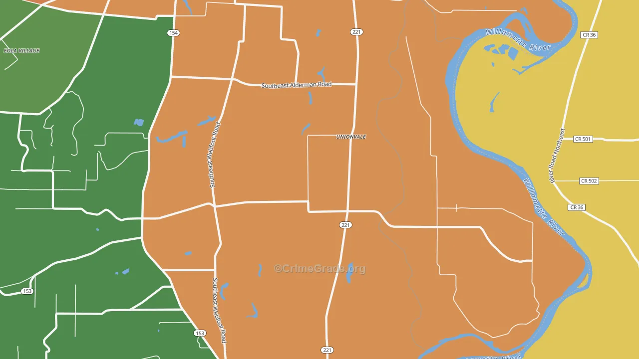 Unionvale, OR Map of Theft Rates