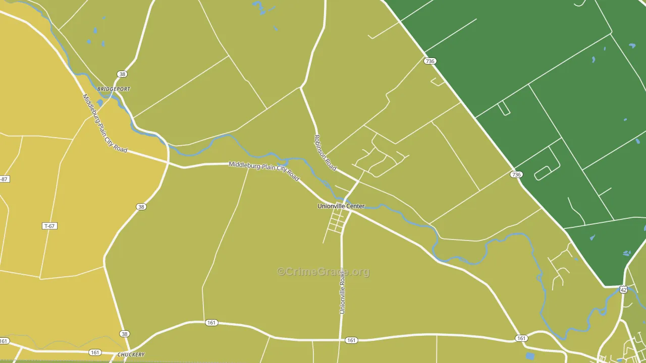 Unionville Center, OH Map of Theft Rates