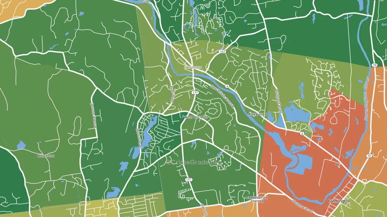 Unionville, CT Map of Theft Rates
