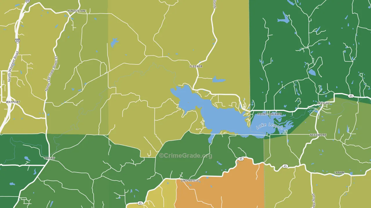 Unionville, IN Map of Theft Rates