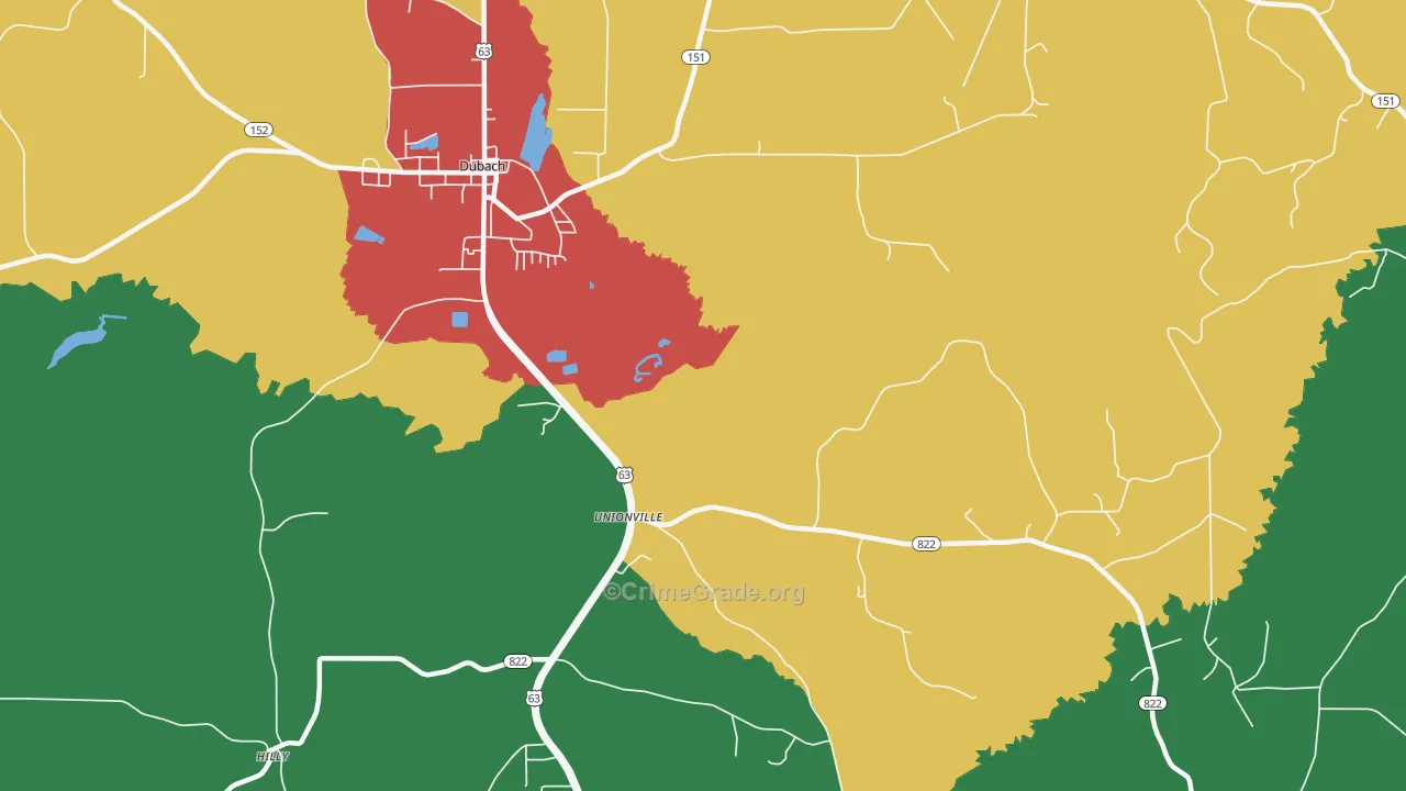 Unionville, LA Map of Theft Rates