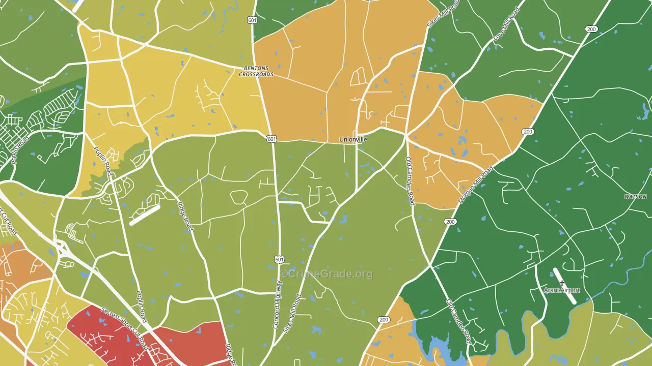 Unionville, NC Map of Theft Rates