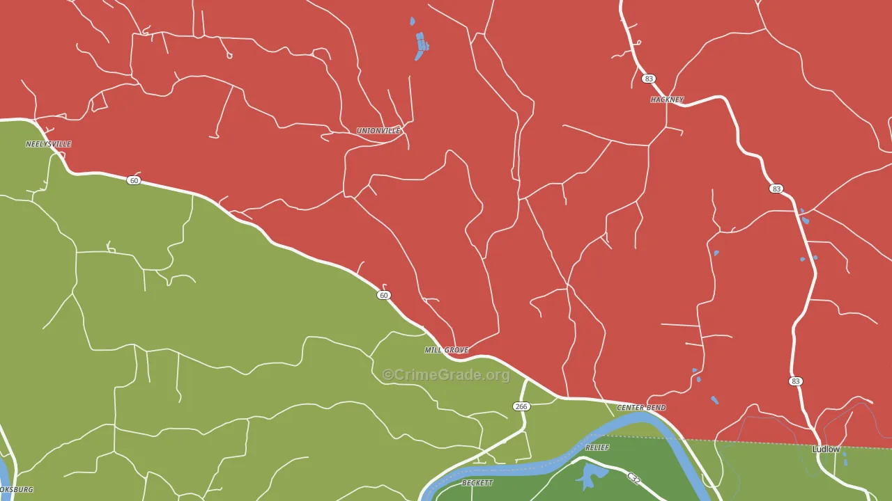 Unionville, OH Map of Theft Rates