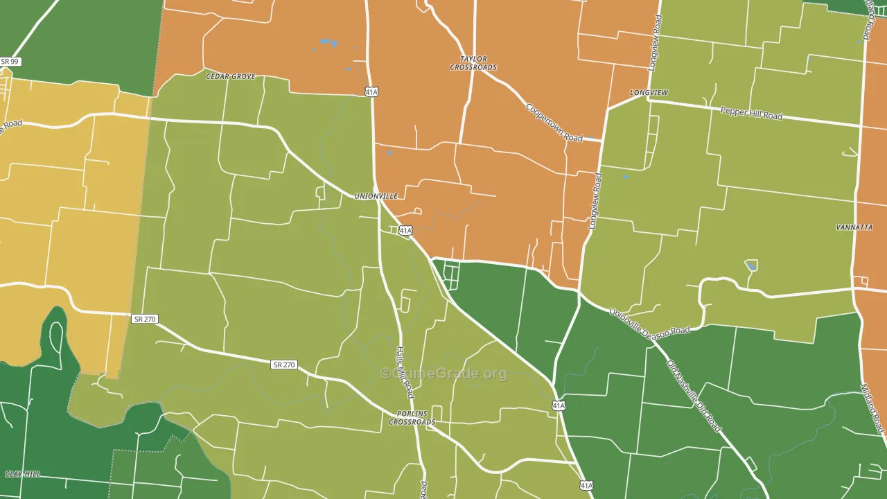 Unionville, TN Map of Theft Rates