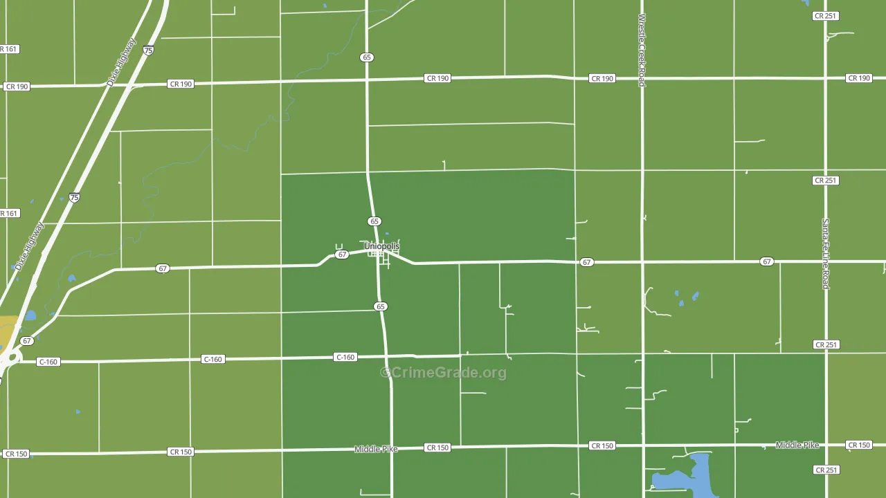 Uniopolis, OH Map of Theft Rates