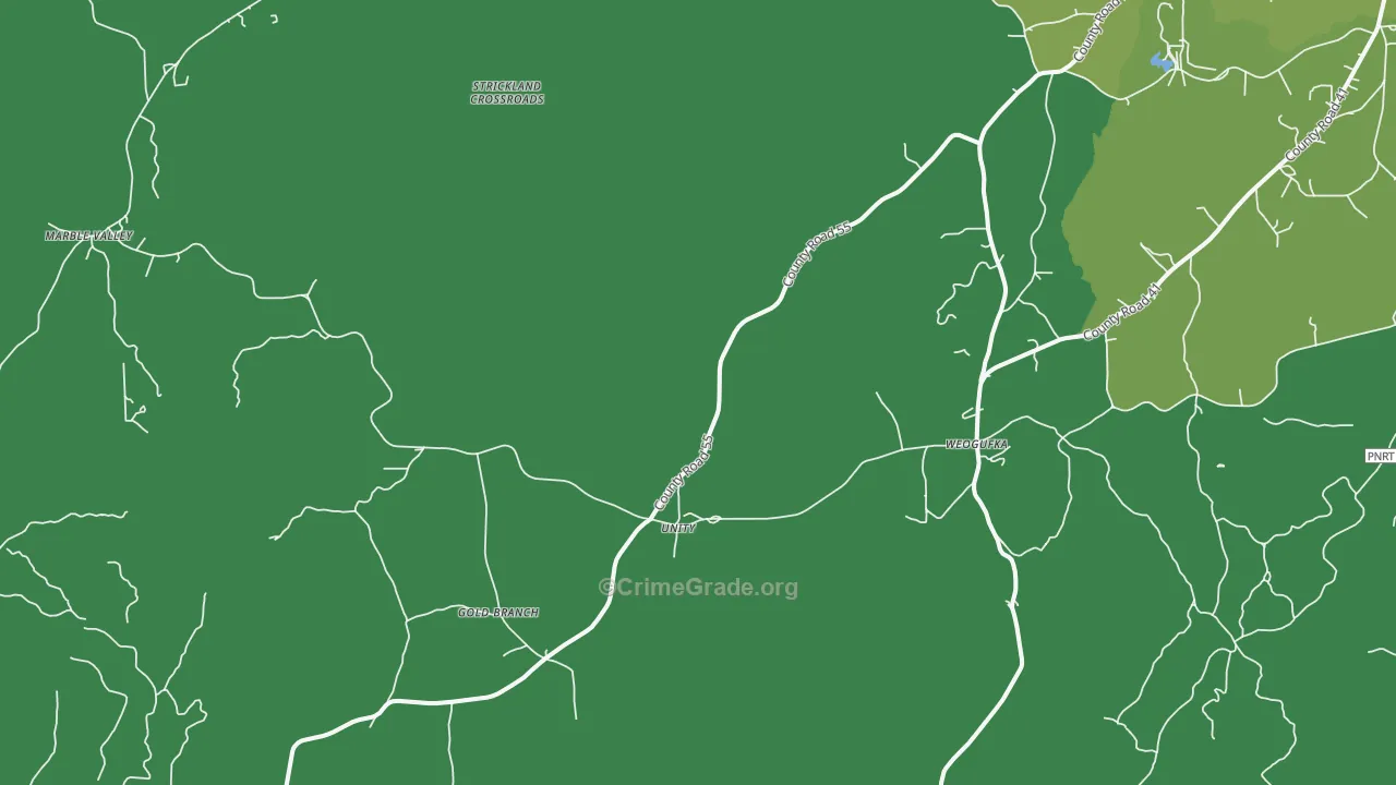 Unity, AL Map of Theft Rates
