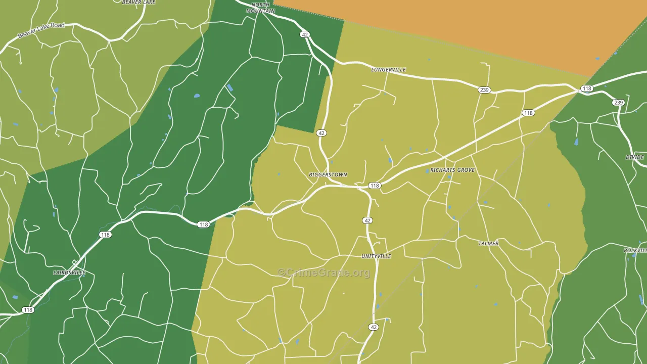 Unityville, PA Map of Theft Rates