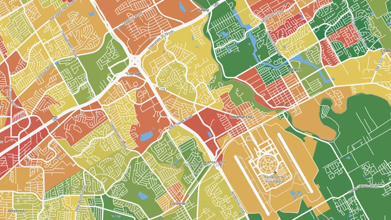 Universal City, TX Map of Theft Rates