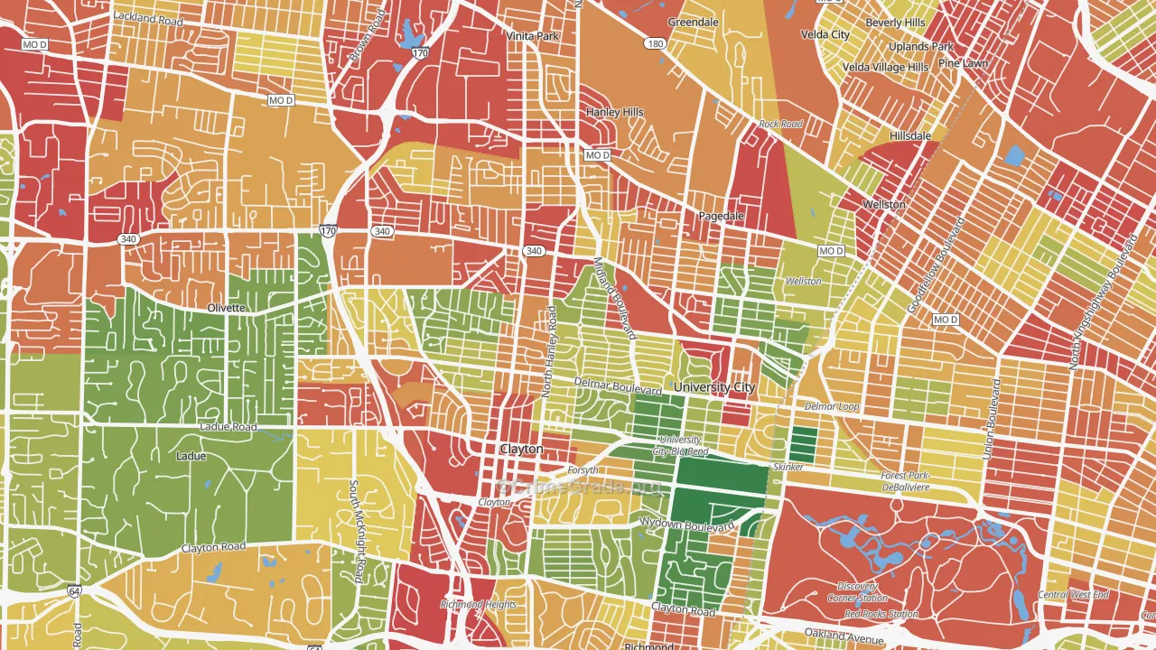 University City, MO Map of Theft Rates