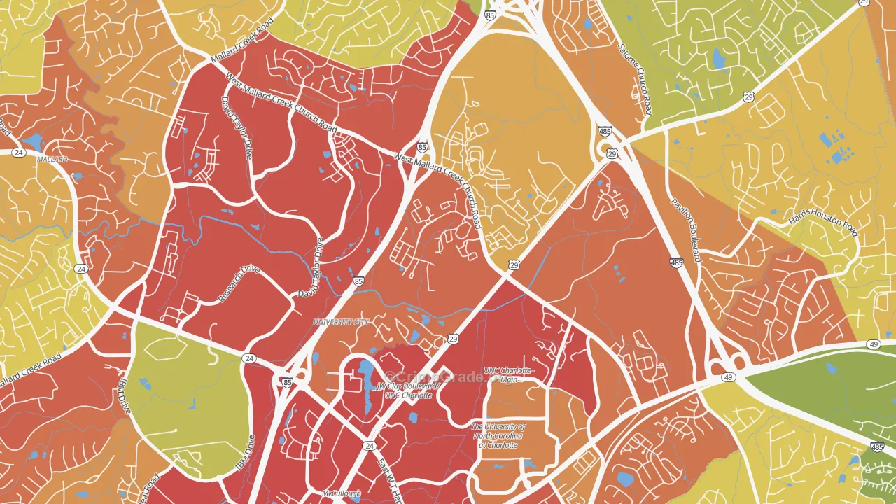 University City North, Charlotte, NC Map of Theft Rates
