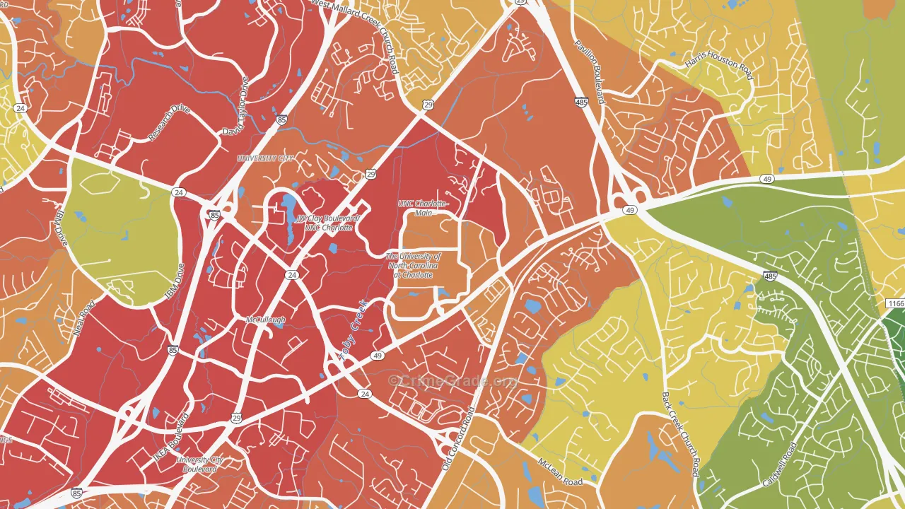 University City South, Charlotte, NC Map of Theft Rates