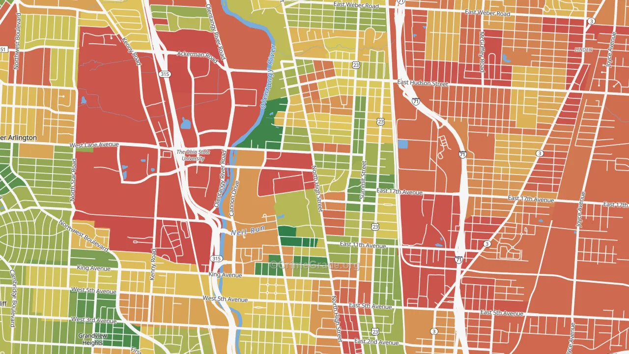 University, Columbus, OH Map of Theft Rates