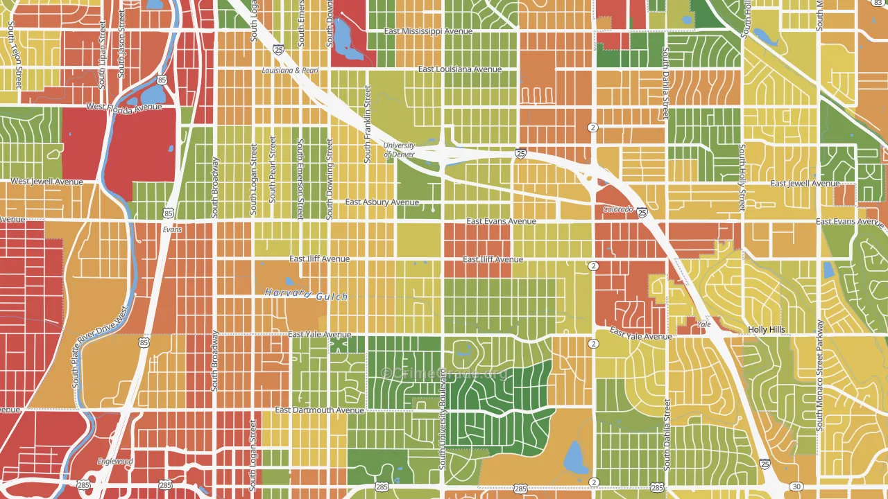 University, Denver, CO Map of Theft Rates