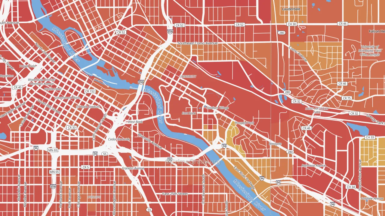 University District, Minneapolis, MN Map of Theft Rates