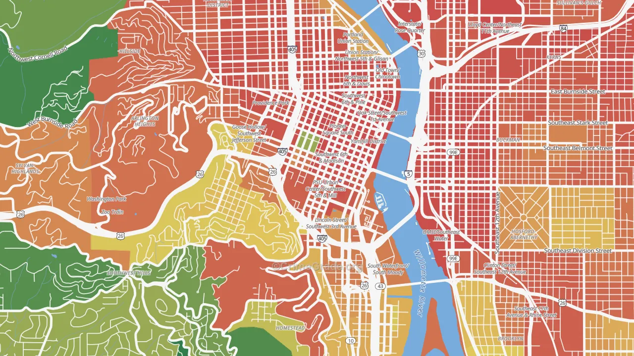 University District, Portland, OR Map of Theft Rates