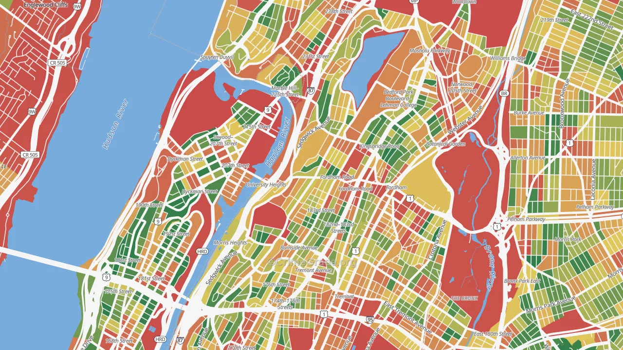 University Heights, Bronx, NY Map of Theft Rates