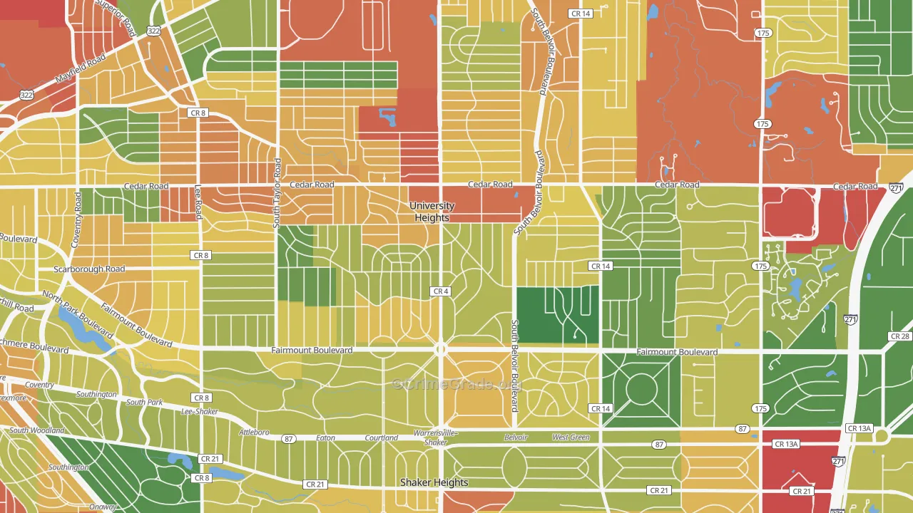 University Heights, OH Map of Theft Rates