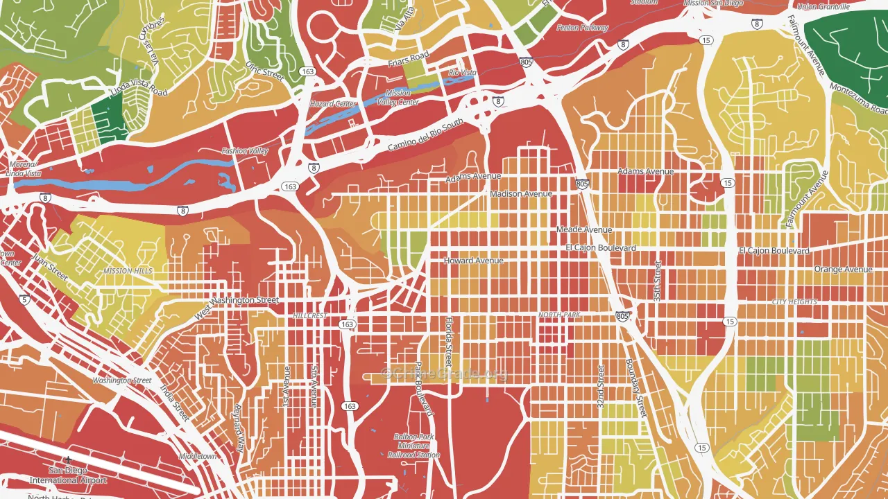 University Heights, San Diego, CA Map of Theft Rates