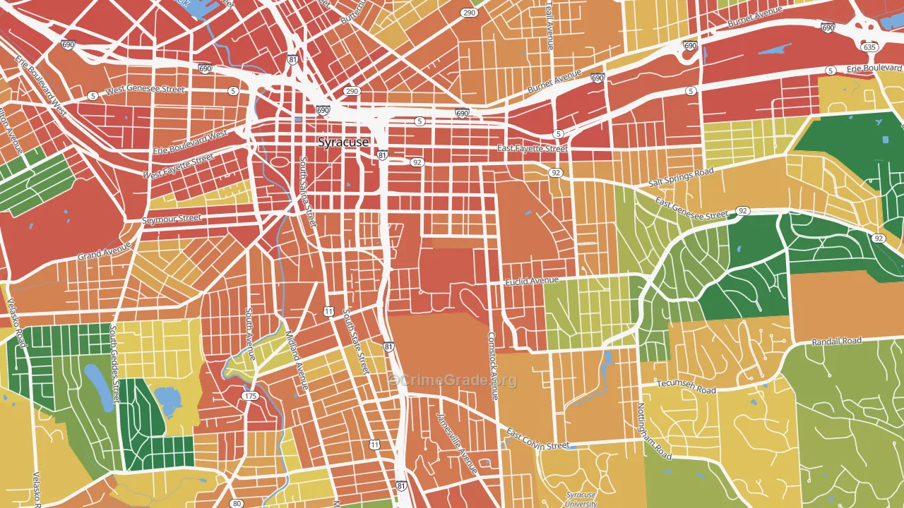 University Hill, Syracuse, NY Map of Theft Rates