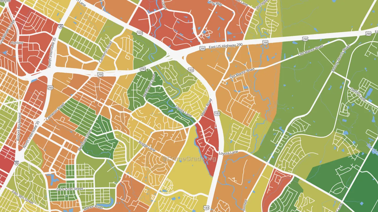 University Hills, Austin, TX Map of Theft Rates
