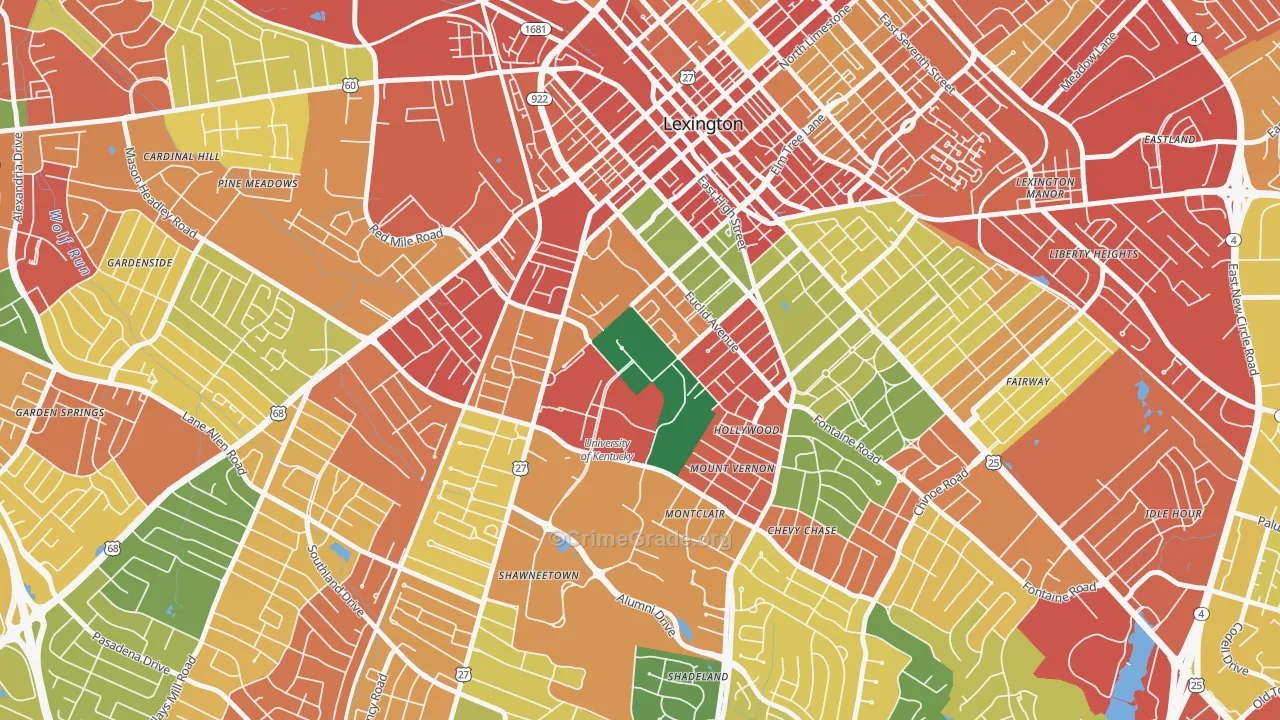 University of Kentucky, Lexington, KY Map of Theft Rates