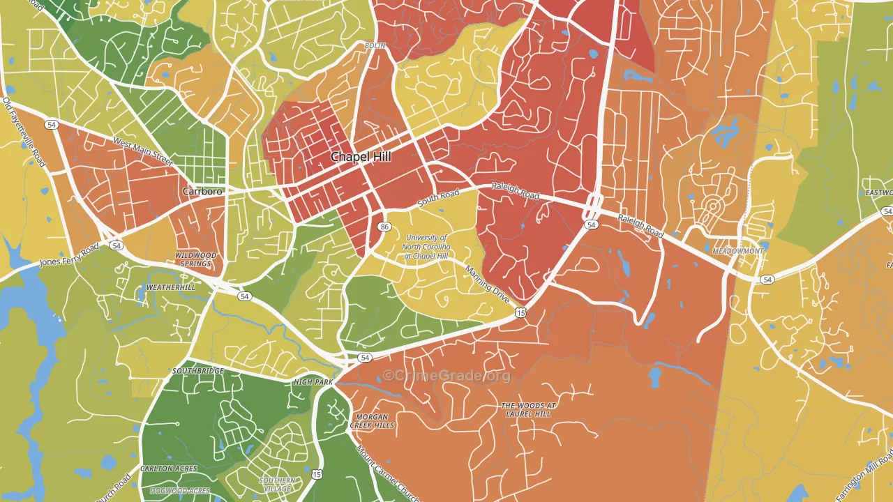 University of NC at Chapel Hill, Chapel Hill, NC Map of Theft Rates