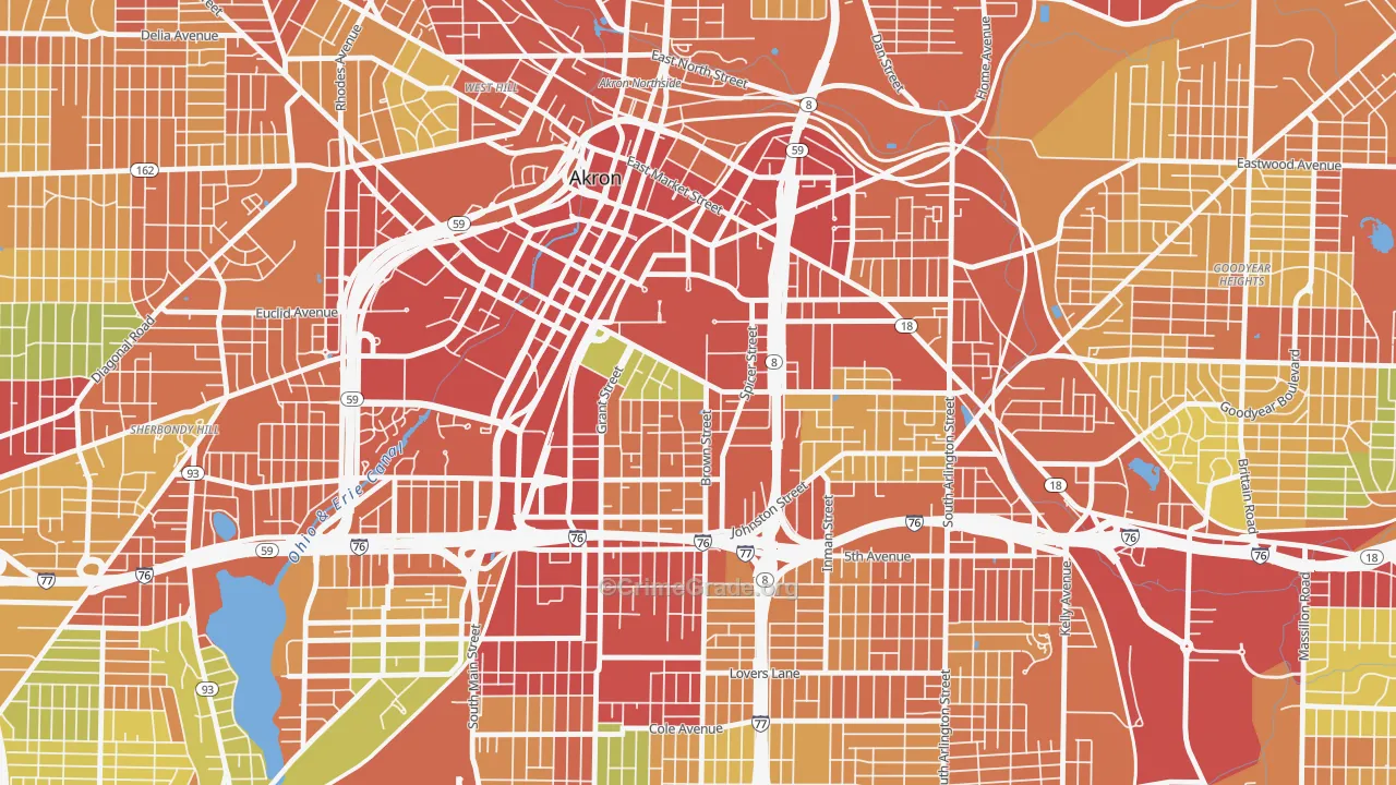 University of Ohio Akron, Akron, OH Map of Theft Rates