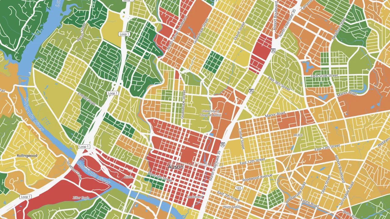 University Of Texas, Austin, TX Map of Theft Rates