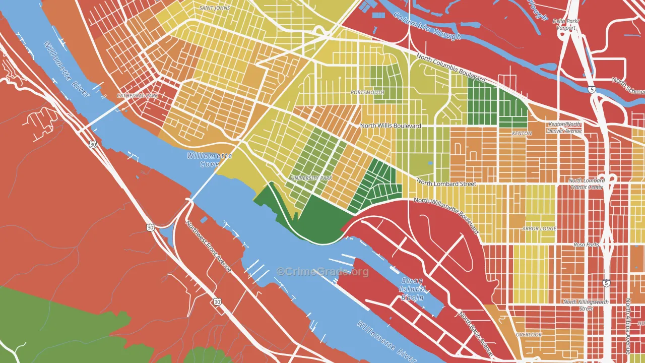University Park, Portland, OR Map of Theft Rates