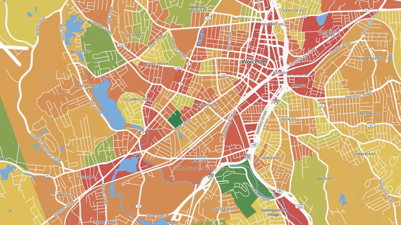 University Park, Worcester, MA Map of Theft Rates