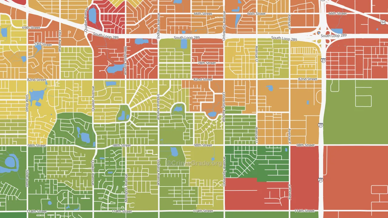 University Pines, Lubbock, TX Map of Theft Rates