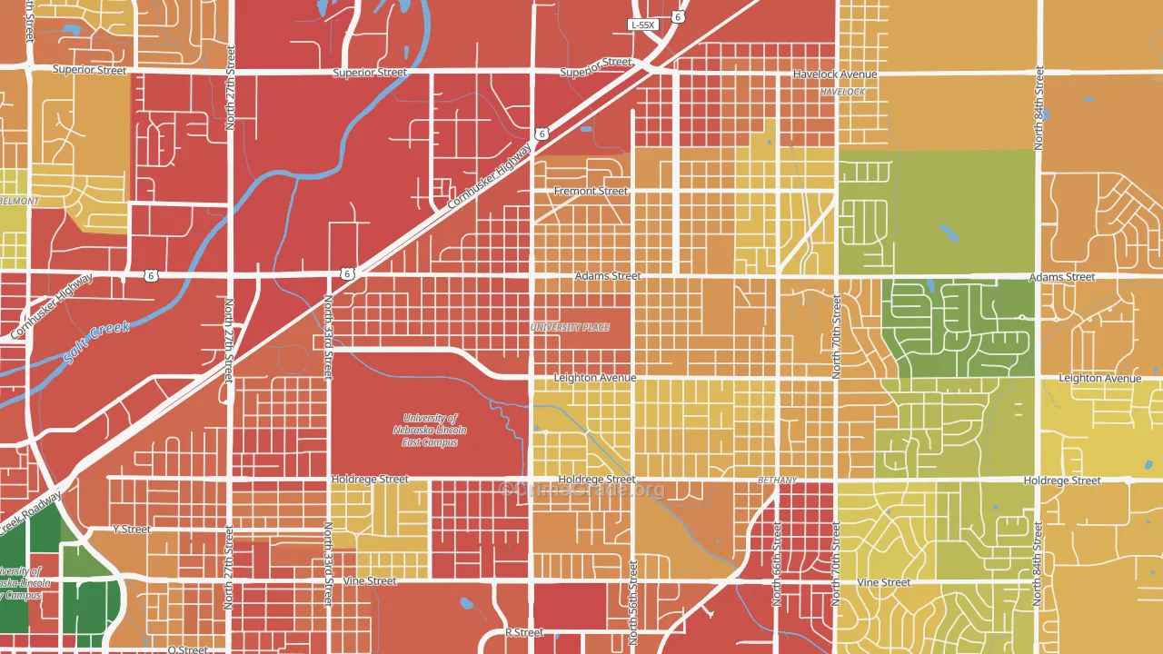 University Place, Lincoln, NE Map of Theft Rates