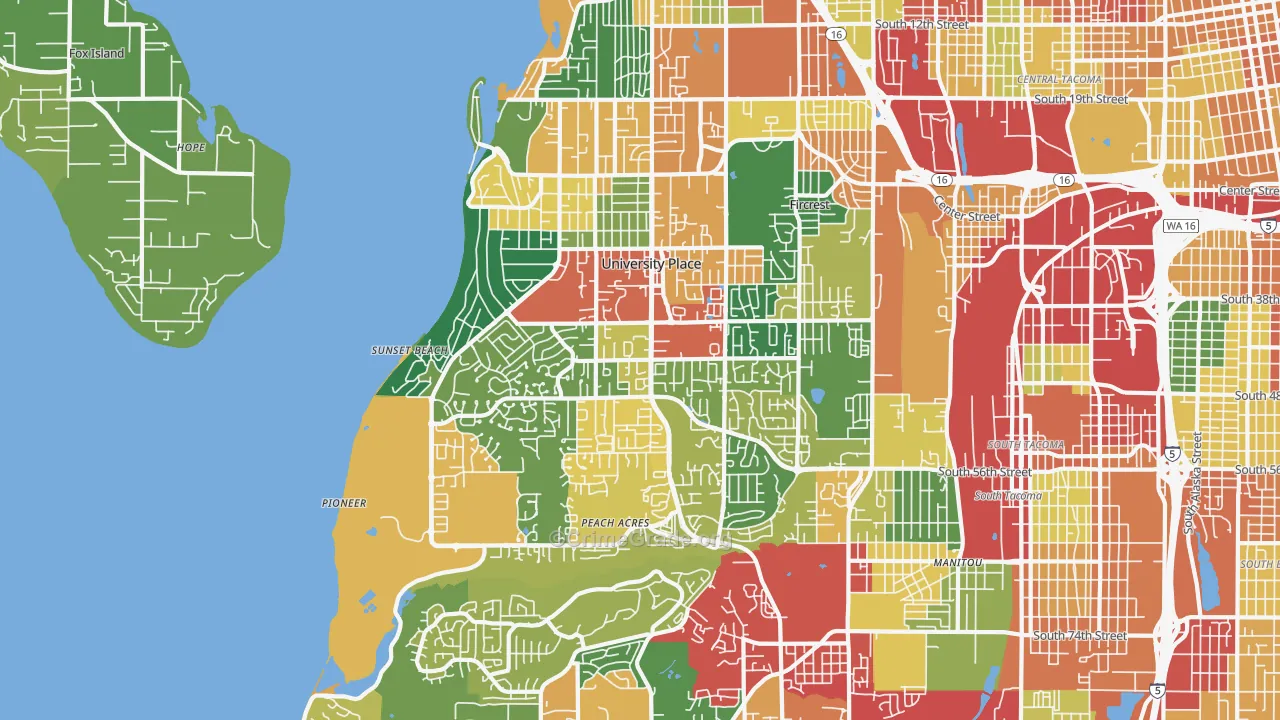 University Place, WA Map of Theft Rates
