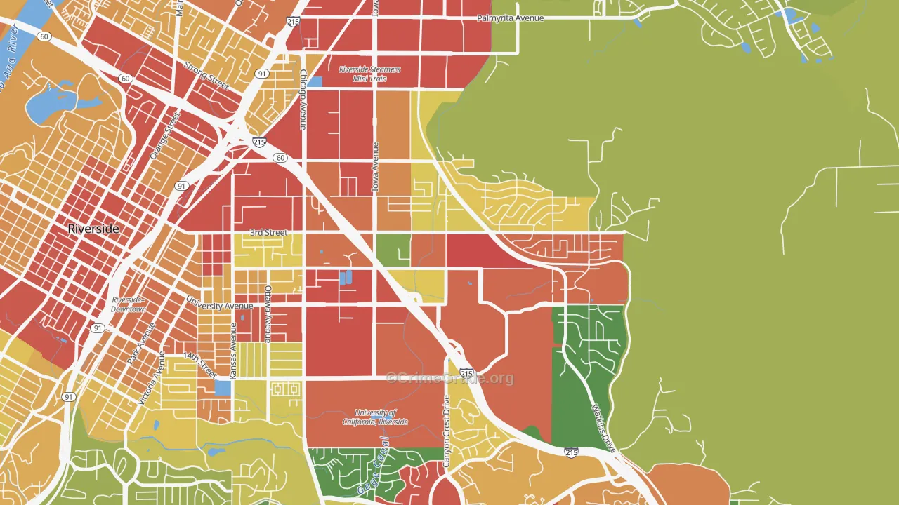 University, Riverside, CA Map of Theft Rates