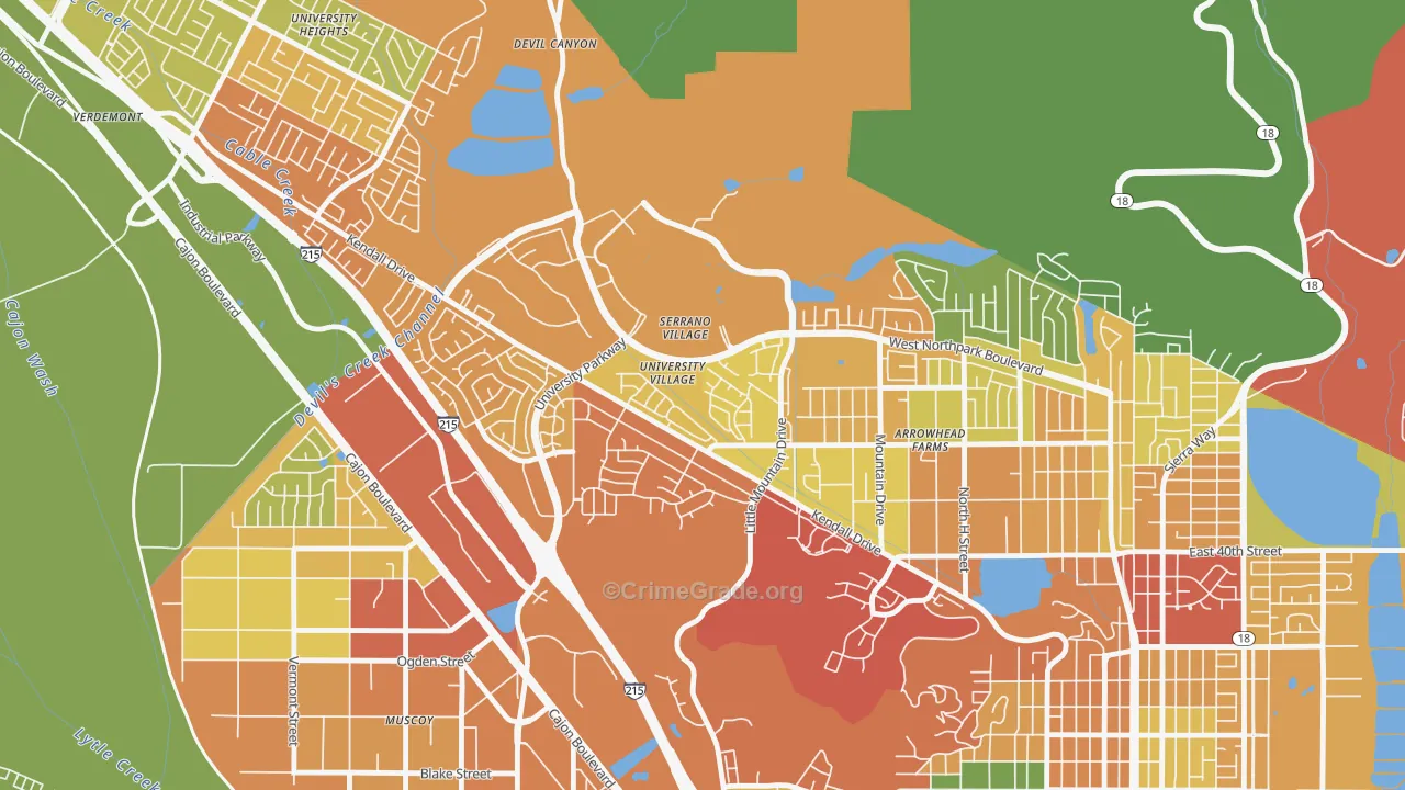 University-San Bernardino, San Bernardino, CA Map of Theft Rates