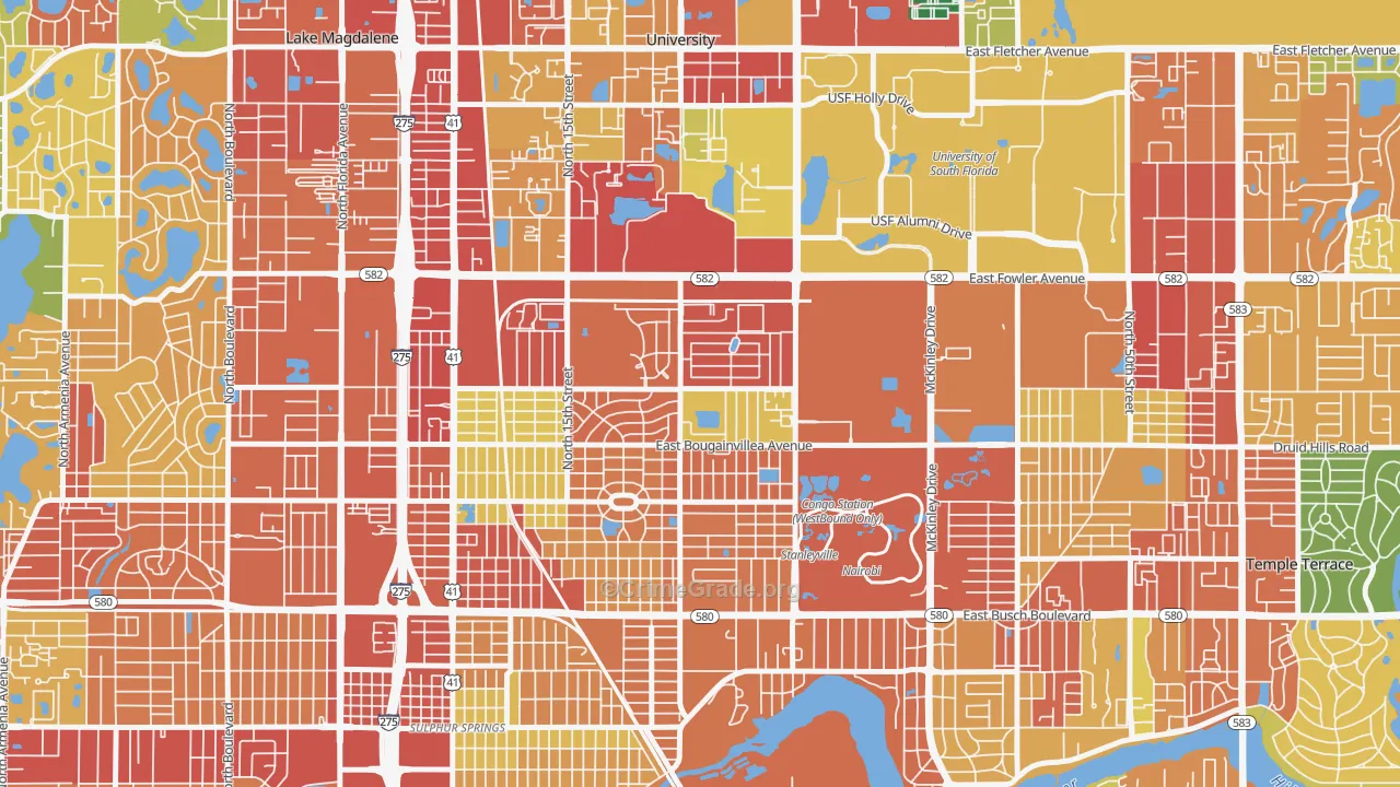 University Square, Tampa, FL Map of Theft Rates