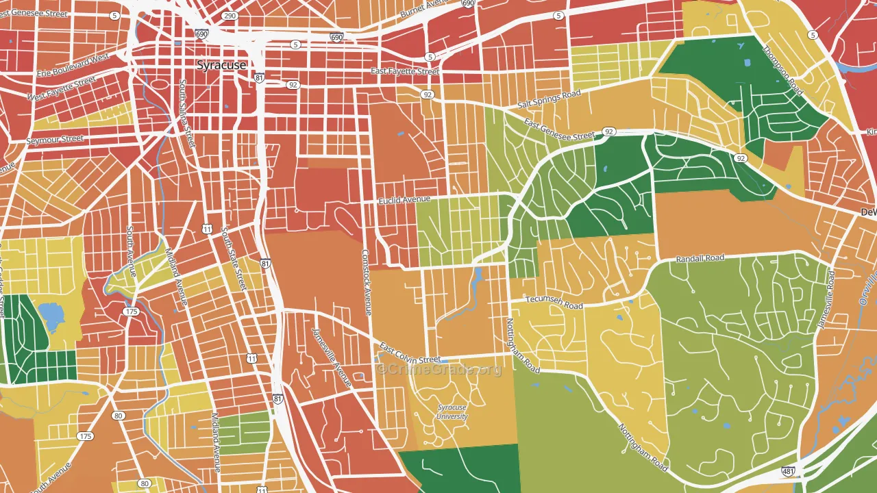University-Syracuse, Syracuse, NY Map of Theft Rates