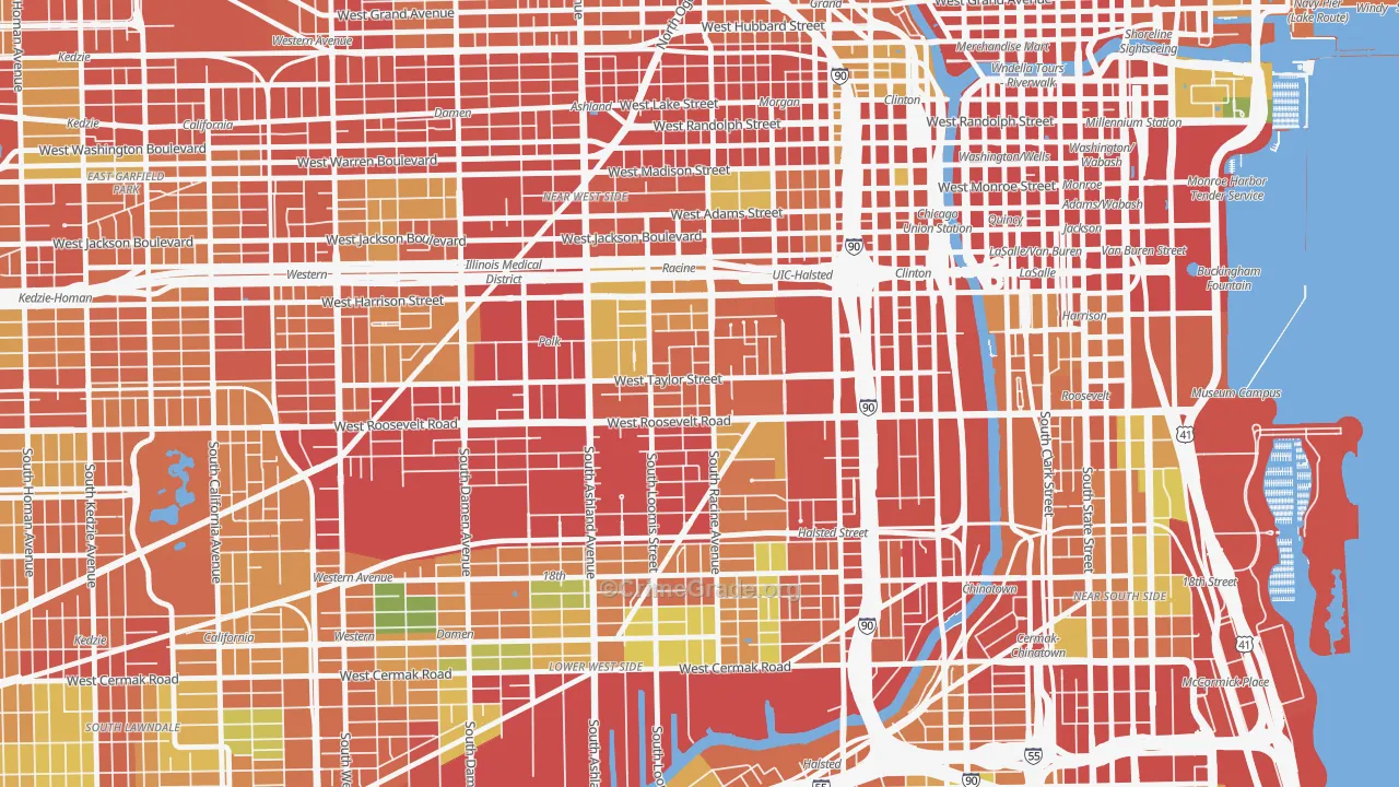 University Village, Chicago, IL Map of Theft Rates