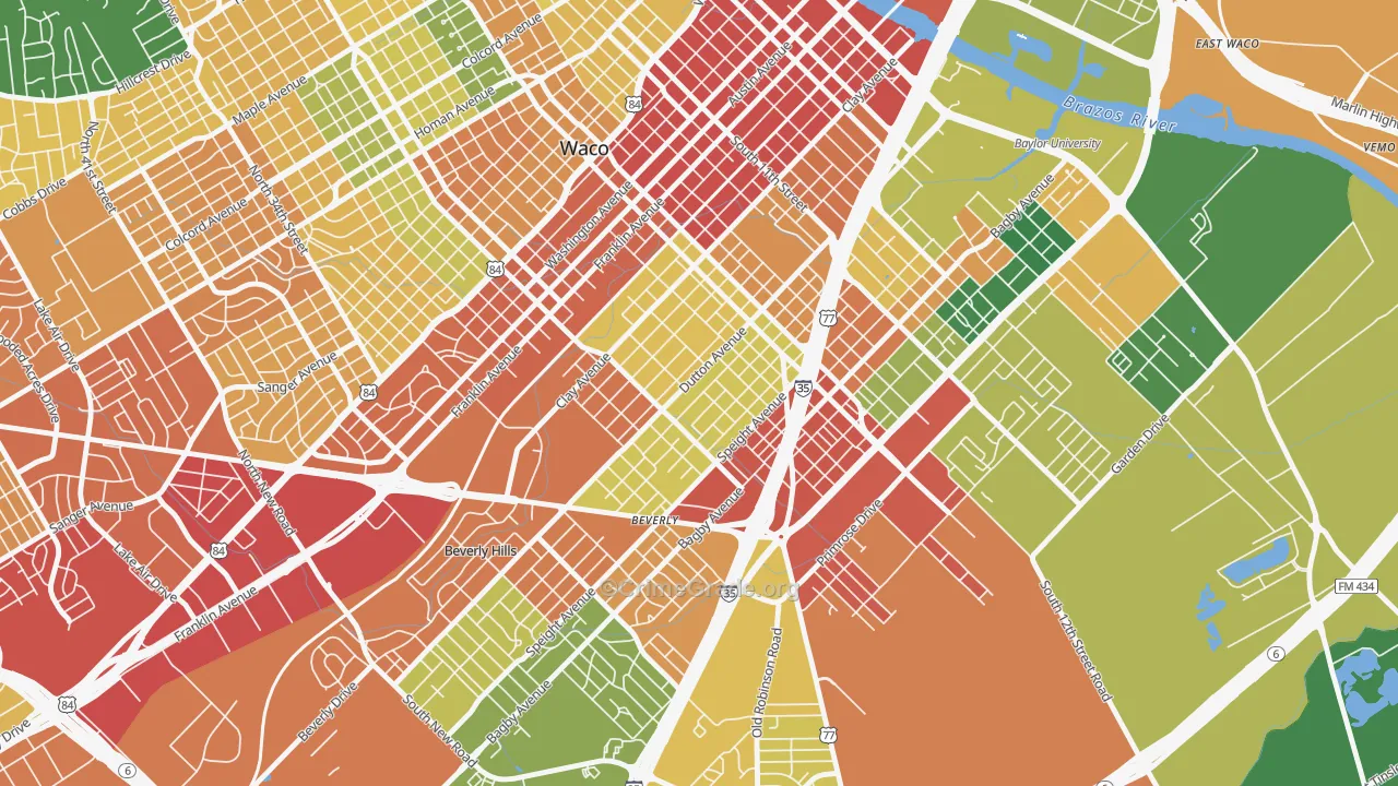 University, Waco, TX Map of Theft Rates