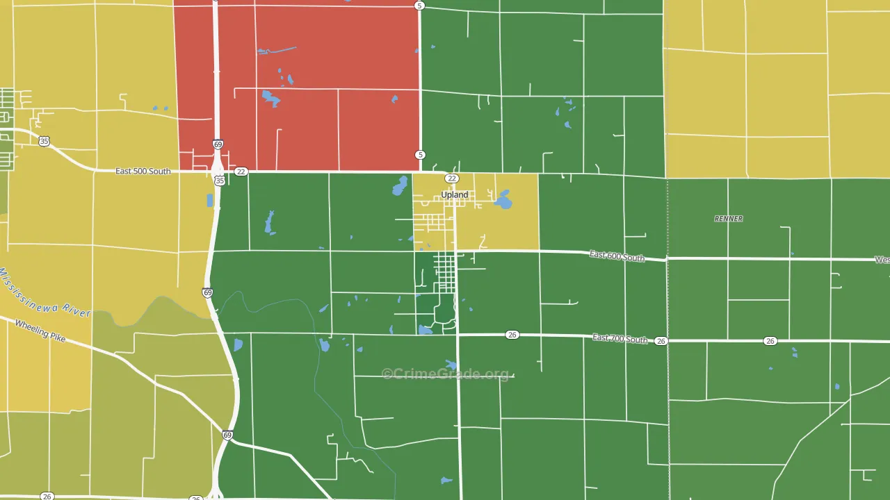 Upland, IN Map of Theft Rates