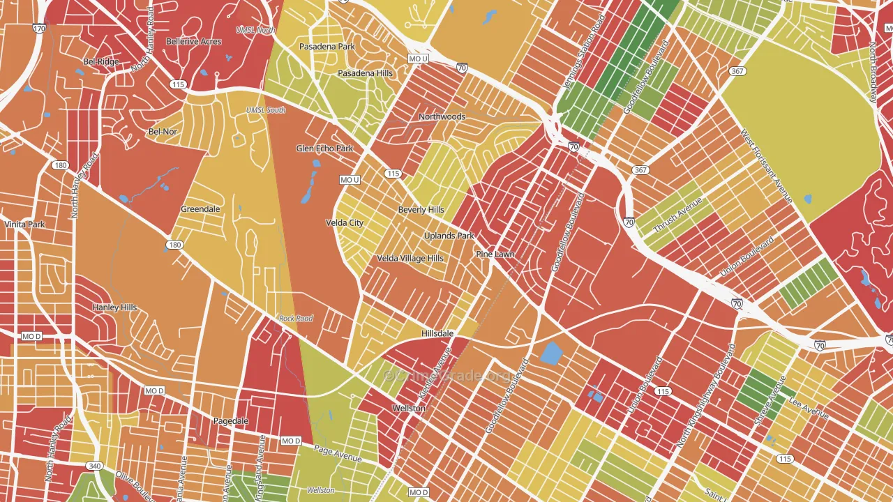 Uplands Park, MO Map of Theft Rates