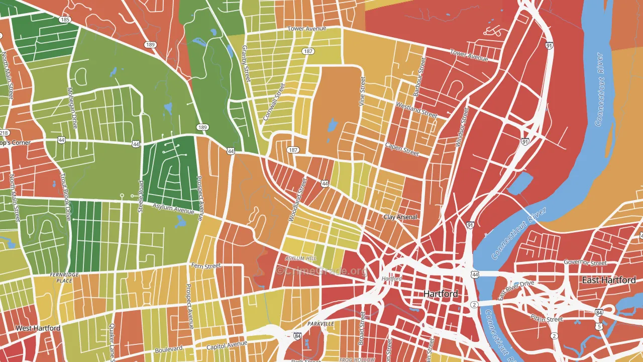 Upper Albany, Hartford, CT Map of Theft Rates