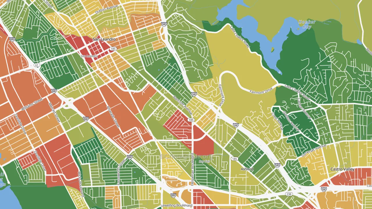 Upper Bal, San Leandro, CA Map of Theft Rates