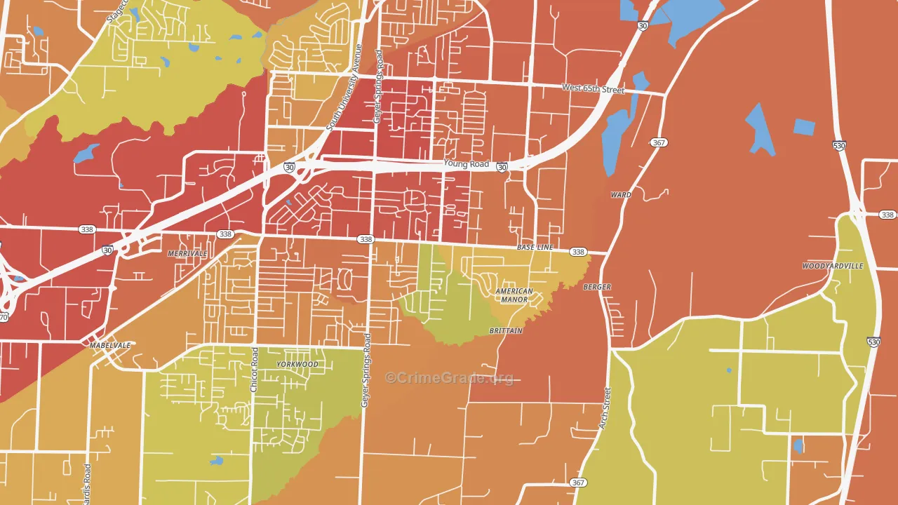 Upper Baseline, Little Rock, AR Map of Theft Rates