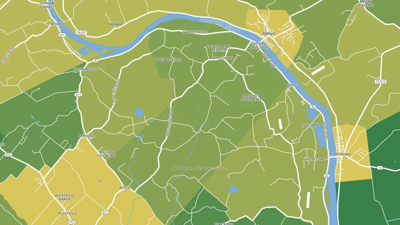 Upper Black Eddy, PA Map of Theft Rates
