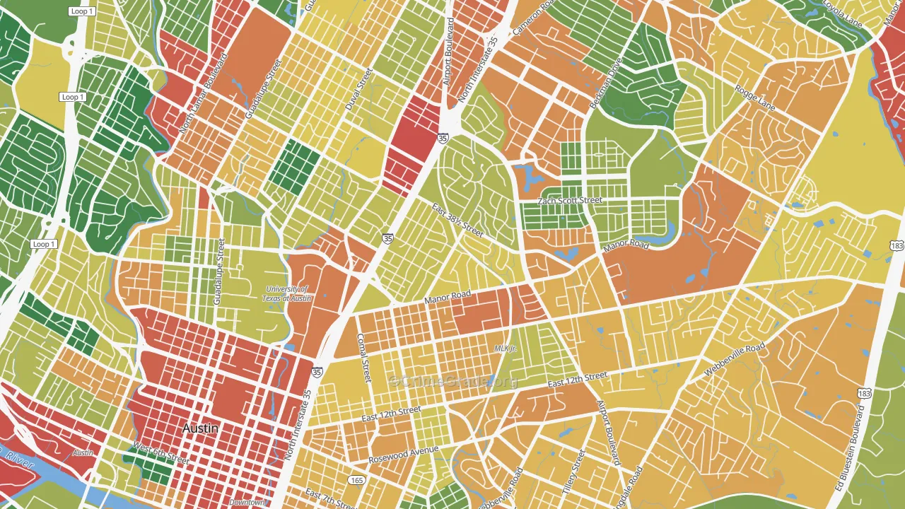 Upper Boggy Creek, Austin, TX Map of Theft Rates