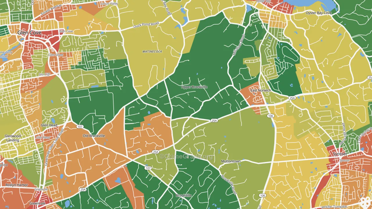 Upper Brookville, NY Map of Theft Rates