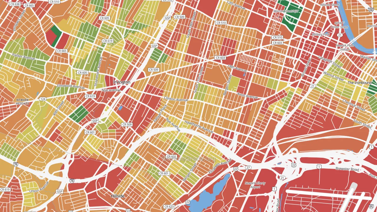 Upper Clinton Hill, Newark, NJ Map of Theft Rates